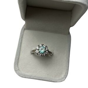 GRA Certified 1ct Blue-Green VVS1 Moissanite Ring